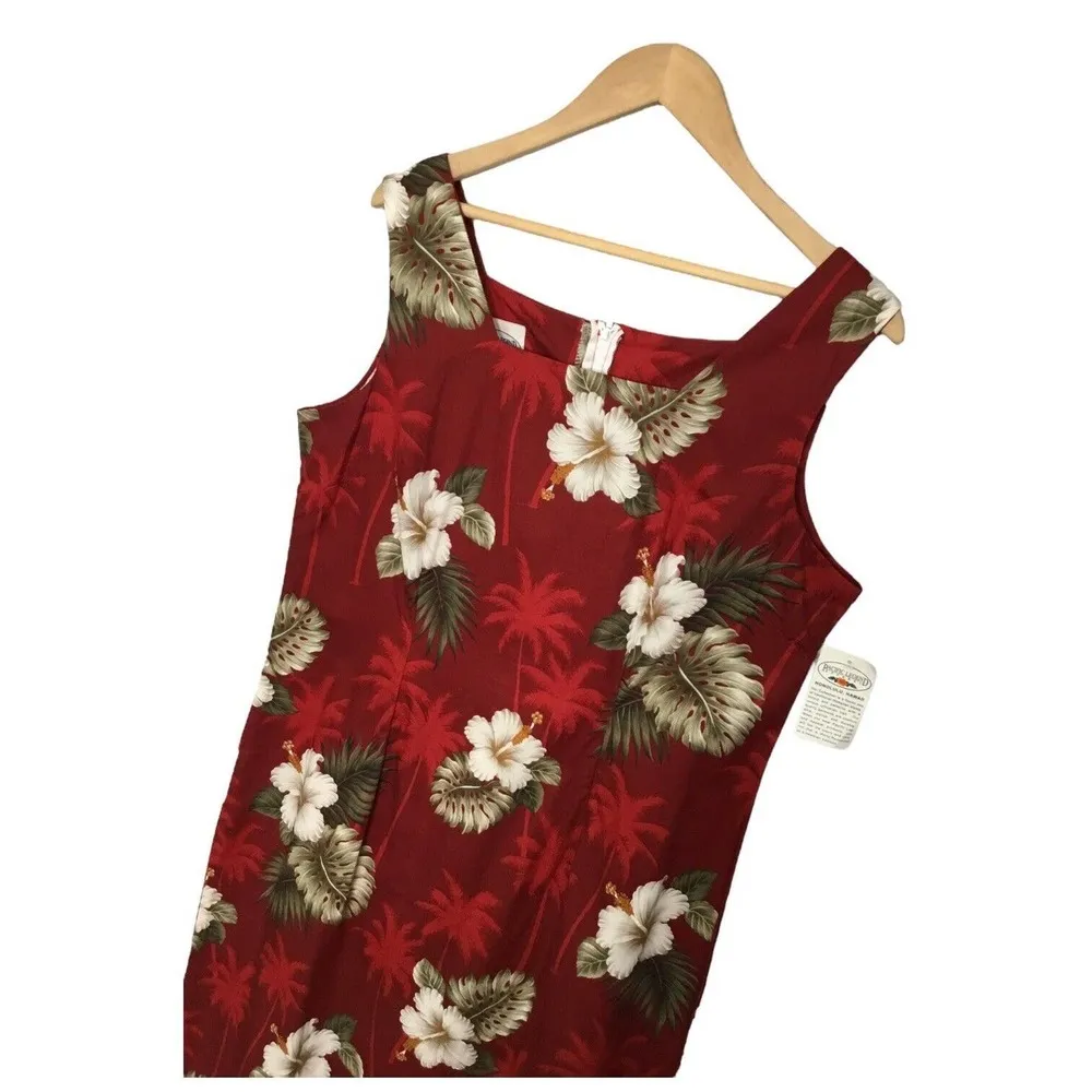 New Pacific Legend Tropical Hibiscus Monstera Hawaiian Tank Maxi Dress Red XL - Image 4