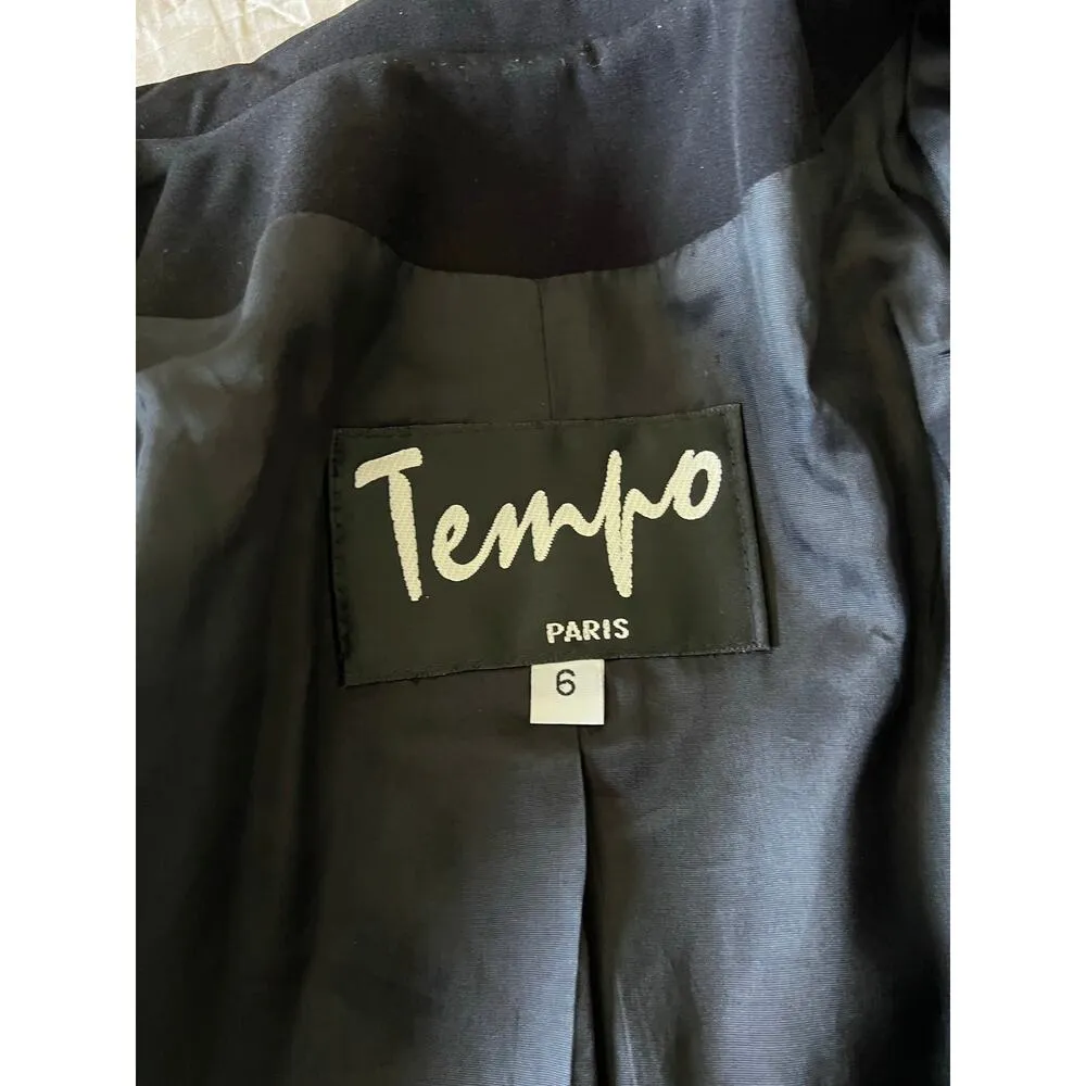 Vtg Tempo Paris Black Trench Coat 90s Black size 6 - Image 6