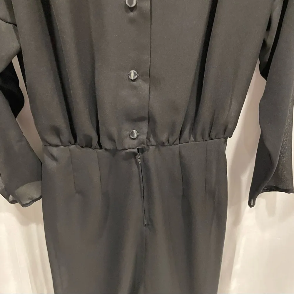 Vintage 80’s sheer goth whimsigoth black midi dress high neck back buttons Size L - Image 8