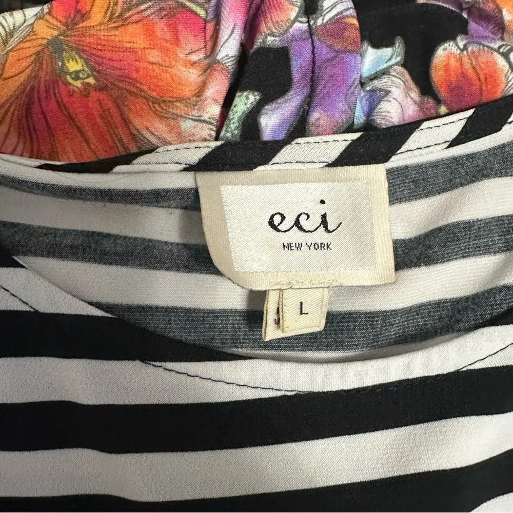 ECI Y2K Stripped A-Line Maxi Dress with Floral and Ruffle Details - Image 5