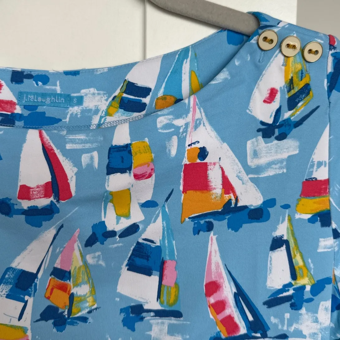 J.McLaughlin Women's Catalina Cloth Wavesong Watercolor Sailboat Top,Size S,EUC - Image 7