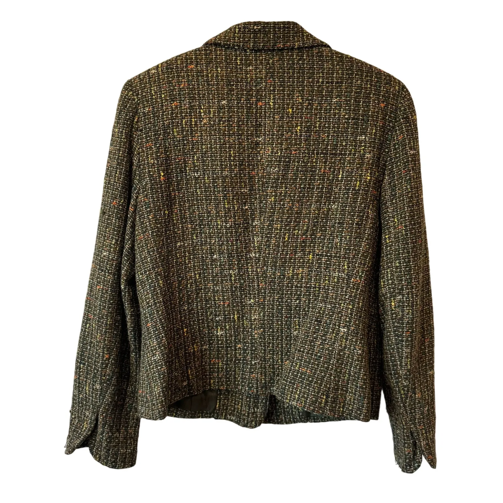 Josephine Chaus Tweed Green Wool Blend Elegant Flower Pin Jacket Preppy 10 - Image 2