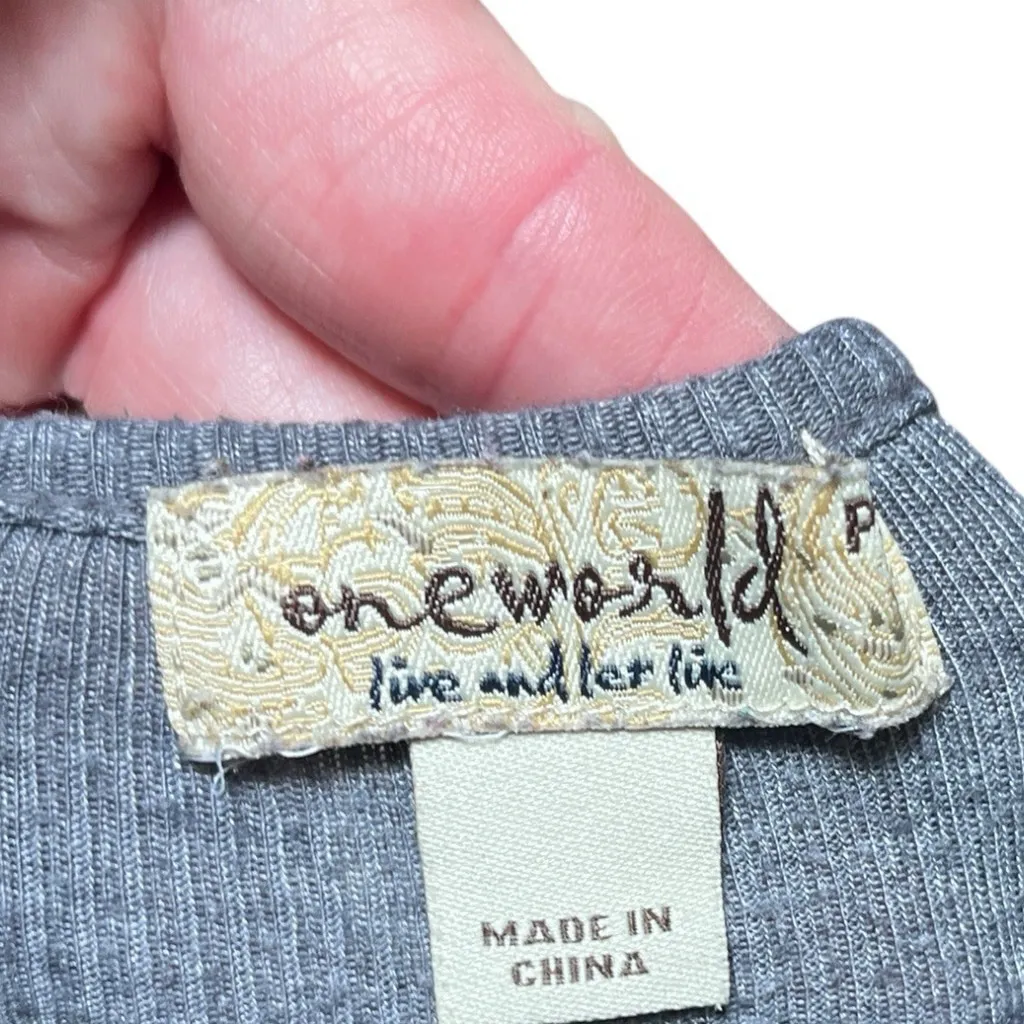 Vintage One World Y2K Embellished Long Sleeve Gray Shirt Size P Med Indie Grunge - Image 3