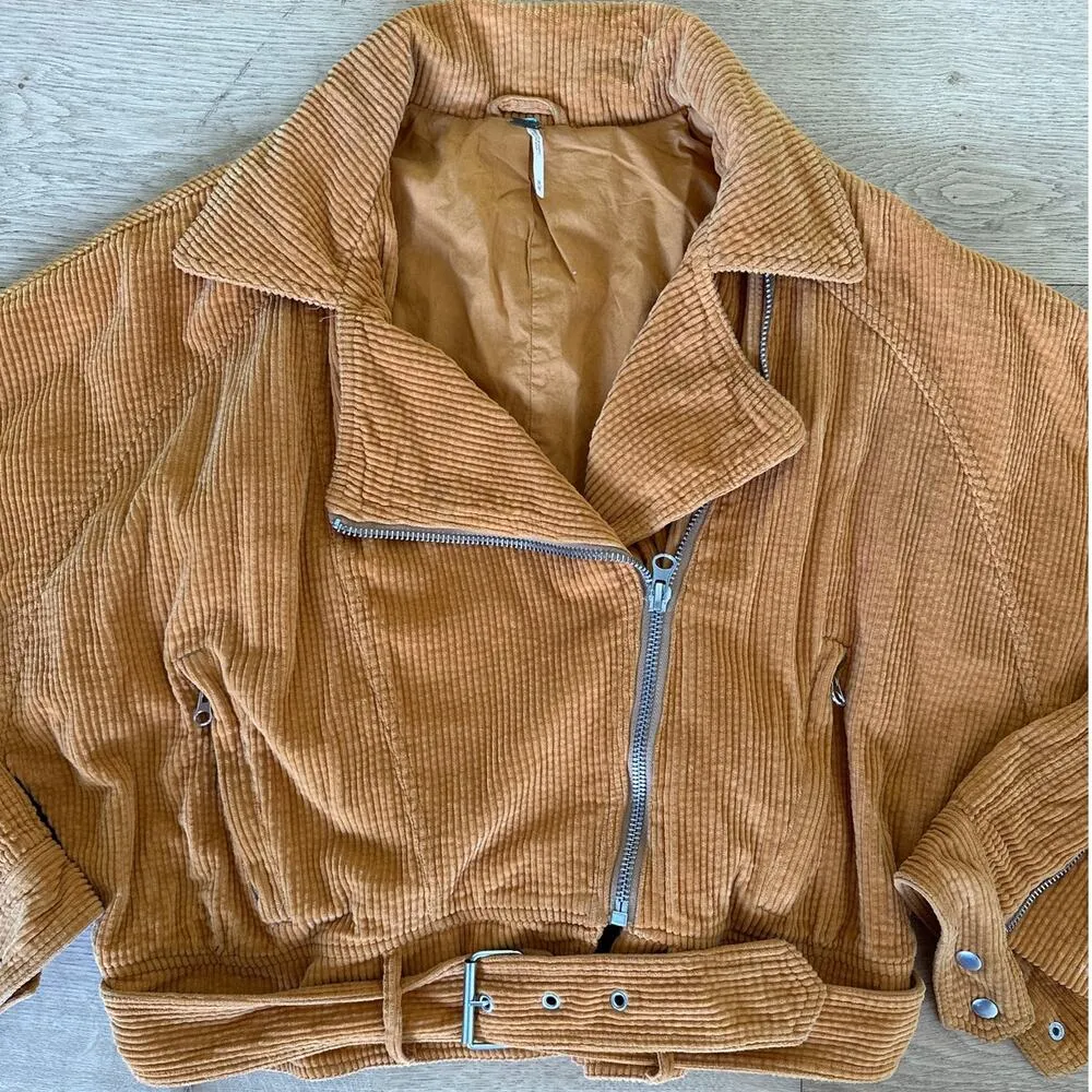 Free People - Slouchy Corduroy Moto Jacket in Orange - Image 2
