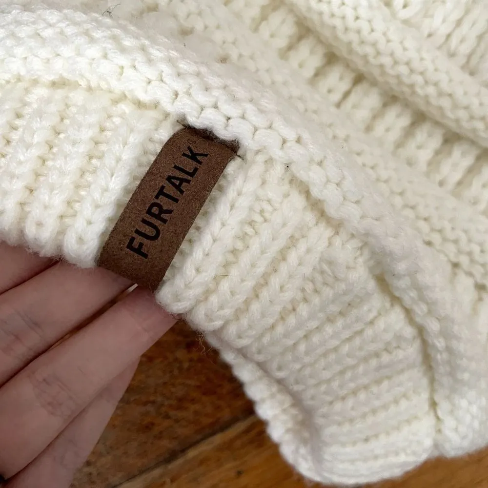 Furtalk white winter hat pom pom warm cold weather took beanie comfortable knit - Image 2