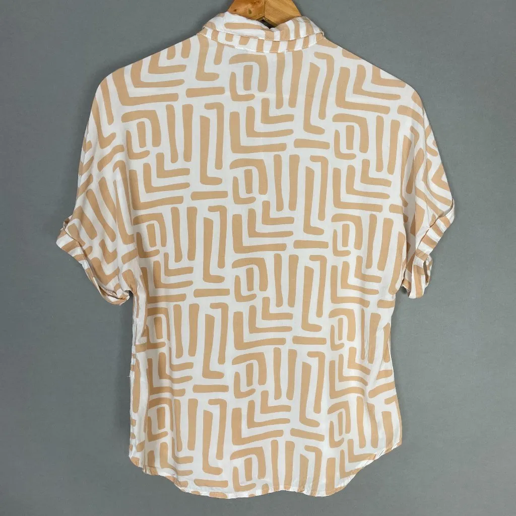 Sunburst Kiss Top Abstract Print Women Size Small White Cream Artsy Blouse Funky - Image 2