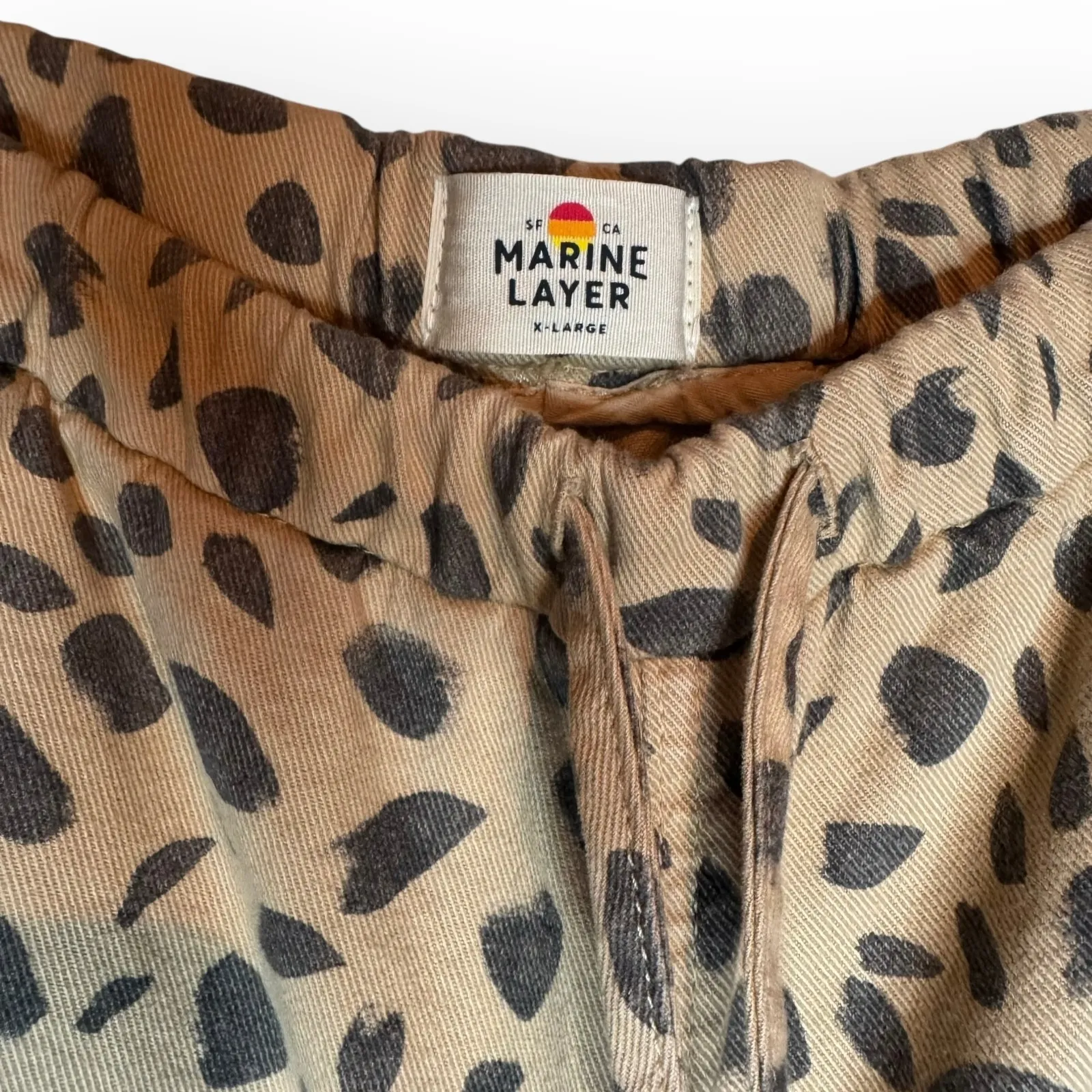 NWT Women's Marine Layer Denim Drawstring Pant Animal Print Size XL - Image 2