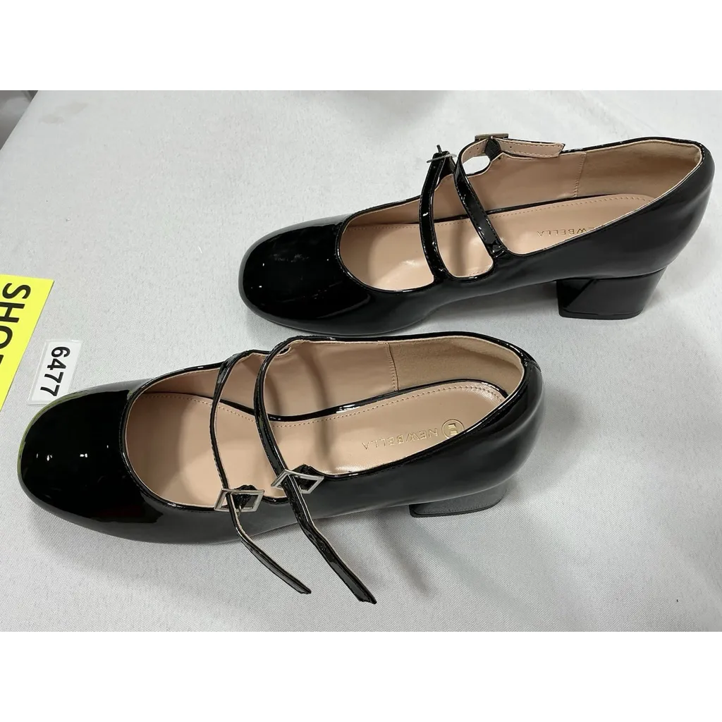 Womans NWOT Newbella Slipon Mary Jane Pumps 9 Black Block Heel - Image 3