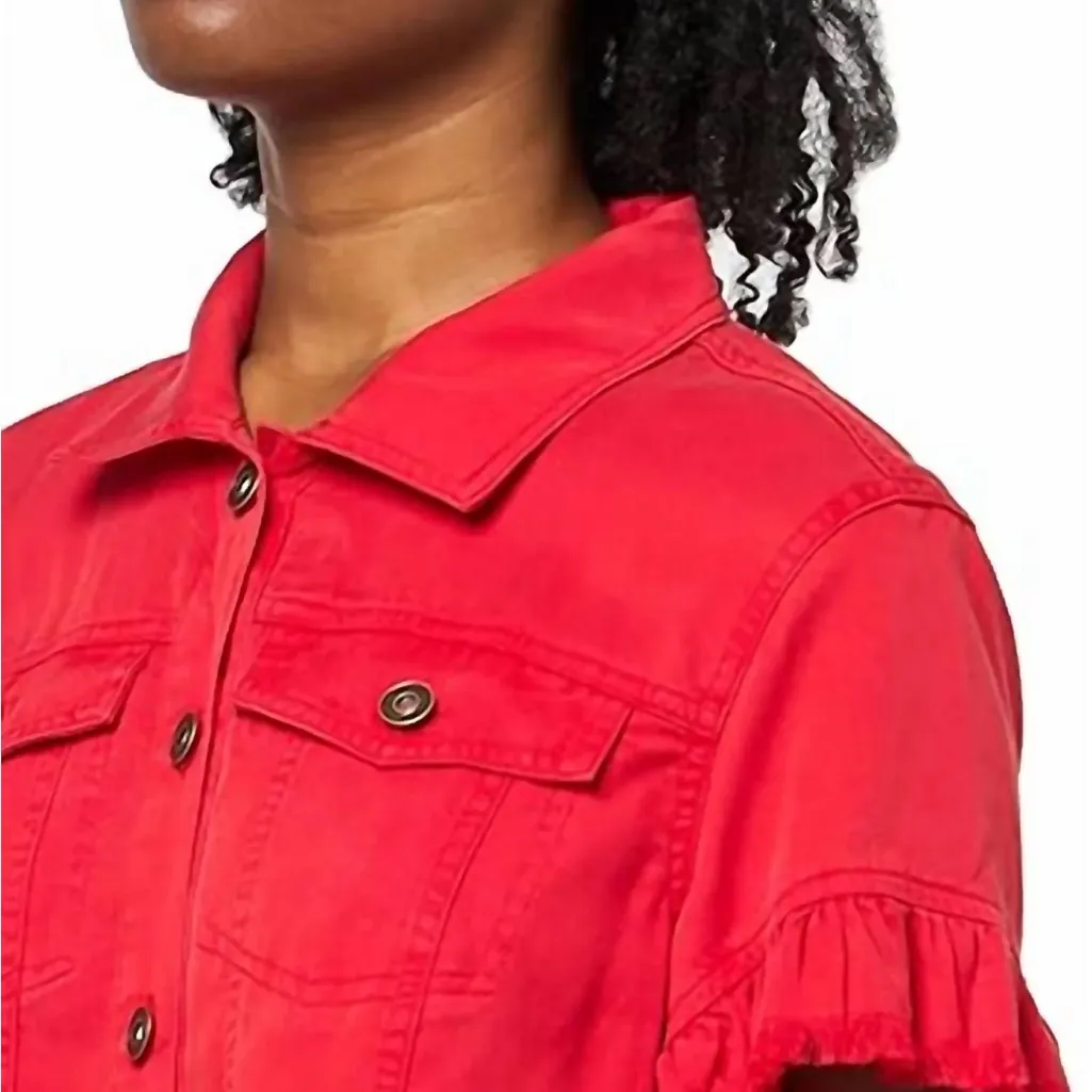 Multiples Short Sleeve Two Pocket Jacket Top In Red - Image 3