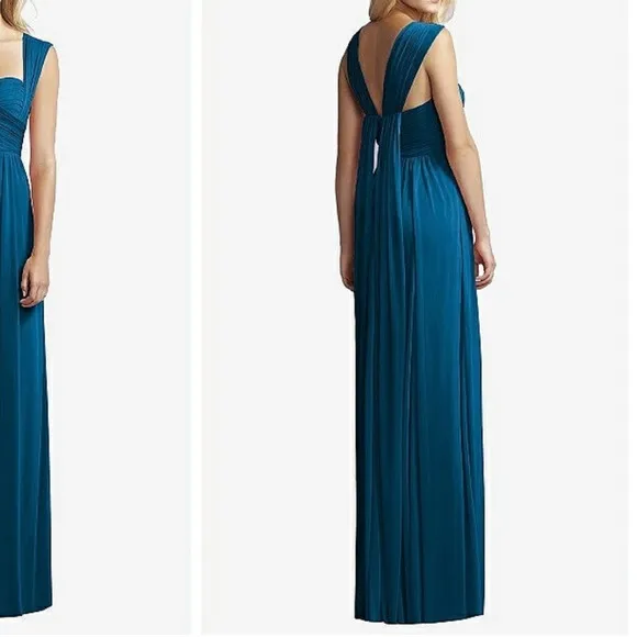 Jenny Yoo Chiffon Knit Bridesmaid Dress in Ocean Blue Size 12‎ NWT - Image 2