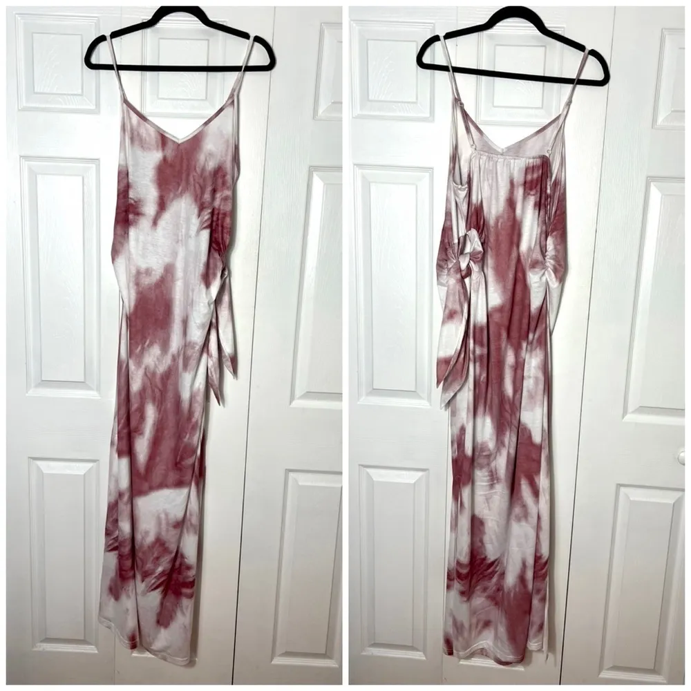 Womens White Red Tie Dye Knot Side Split Thigh Bodycon Maxi Cami Dress Size XL - Image 4