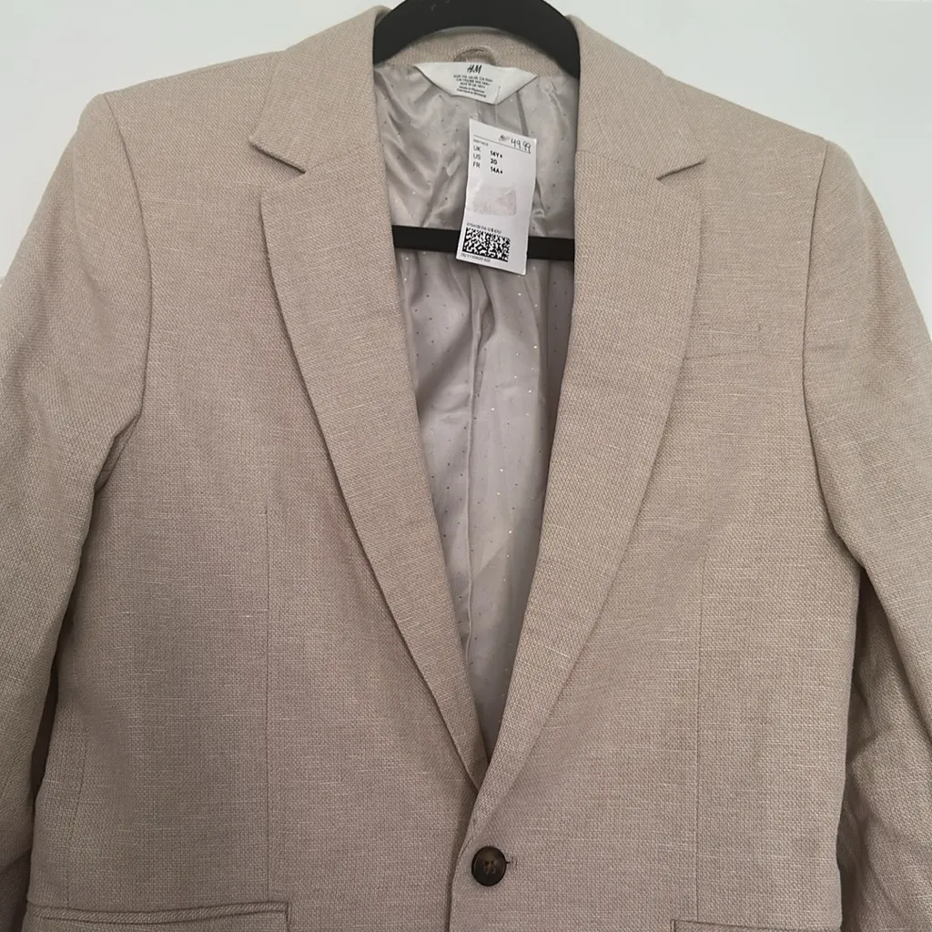 NWT H&M Linen Blend Beige Blazer Girls Kids Sz 20 (Age 14+) Fits Adult Sz S/M - Image 2