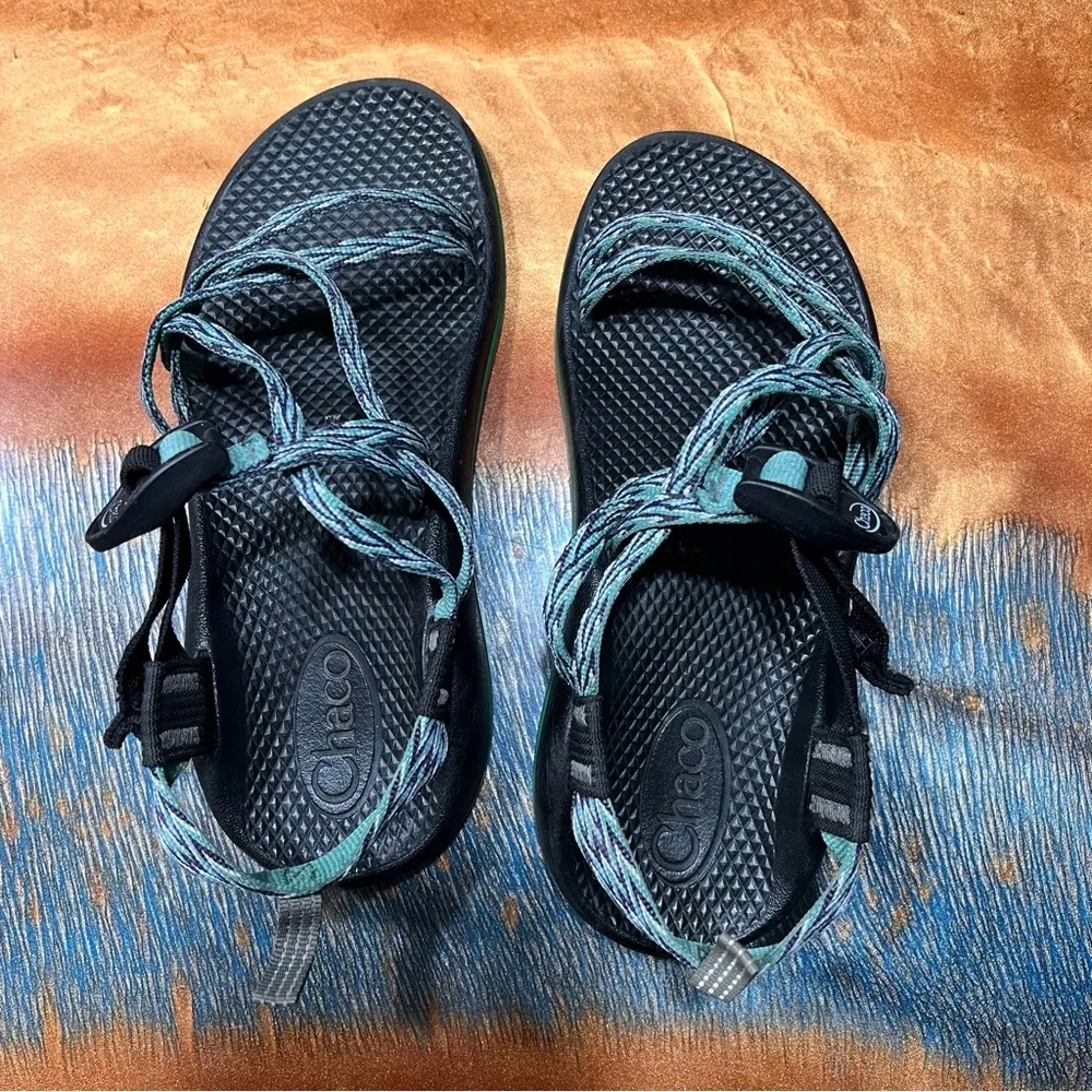 Chaco ZX2 Water River Sandals Black Green Print Size 4 youth - Image 2