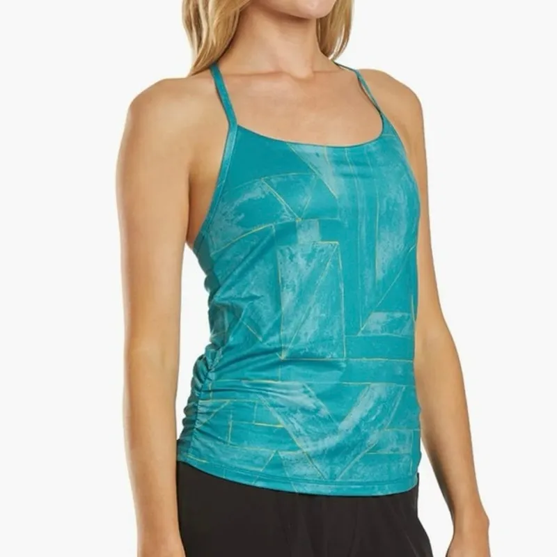 Prana XS‎ Wander Often Yoga Top Retro Teal Glow Tank Top Open Back Green Blue - Image 5
