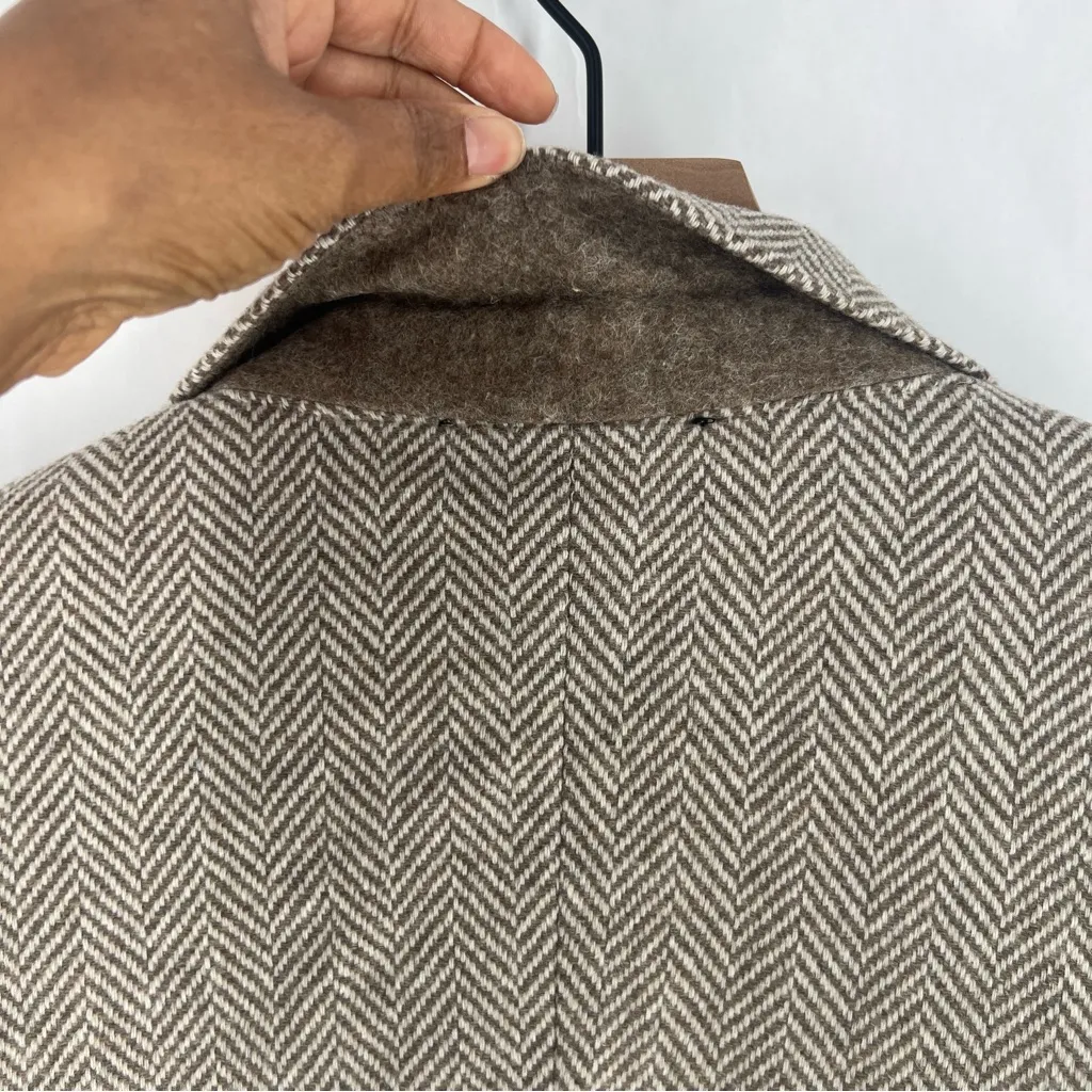 Massimo Dutti Women's Wool‎ Blend Herringbone 1 Button Blazer Tan White Size 6 - Image 12