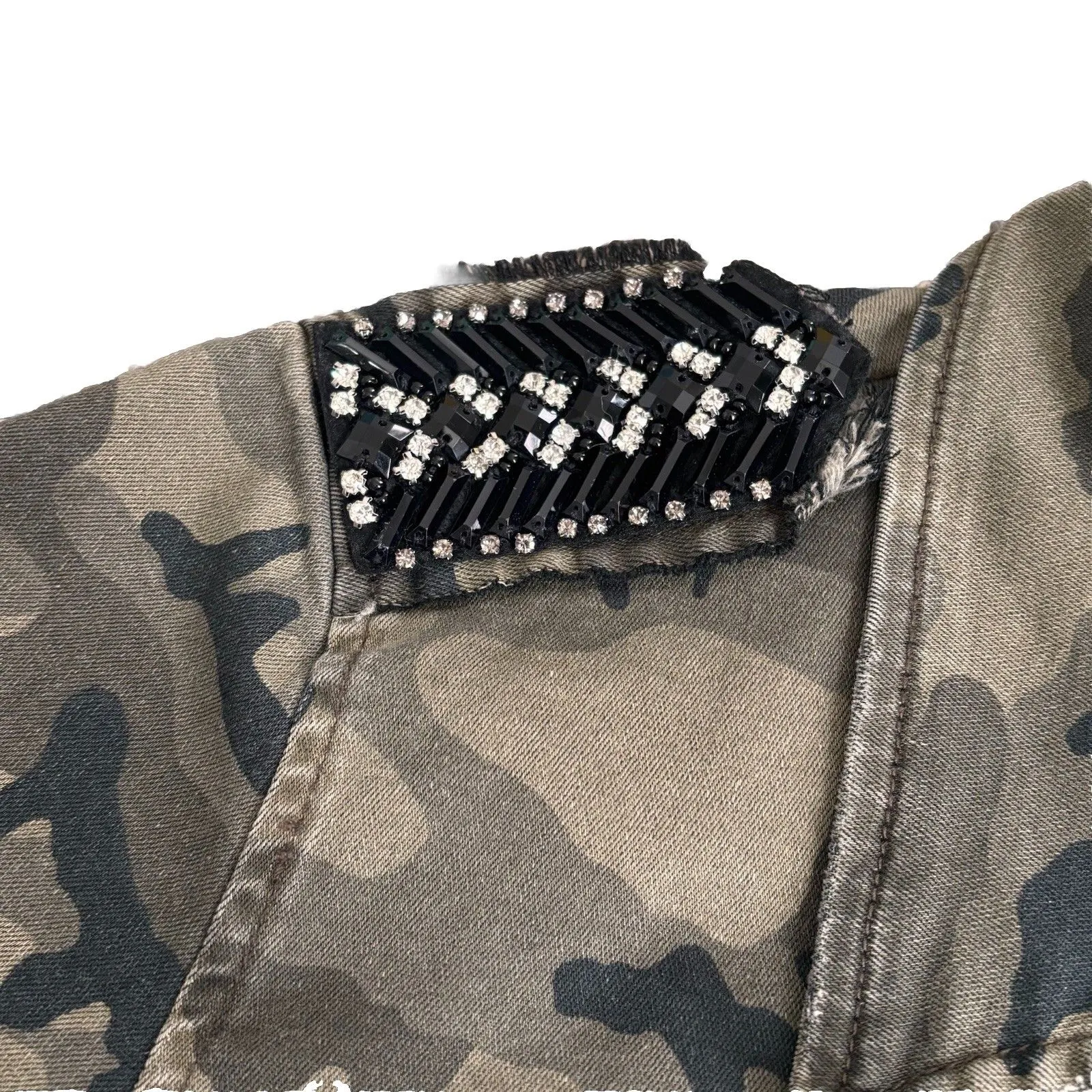 Dear John Women’s Camouflage Utility Jacket Beads Button Stretch Punk Size Large - Image 5