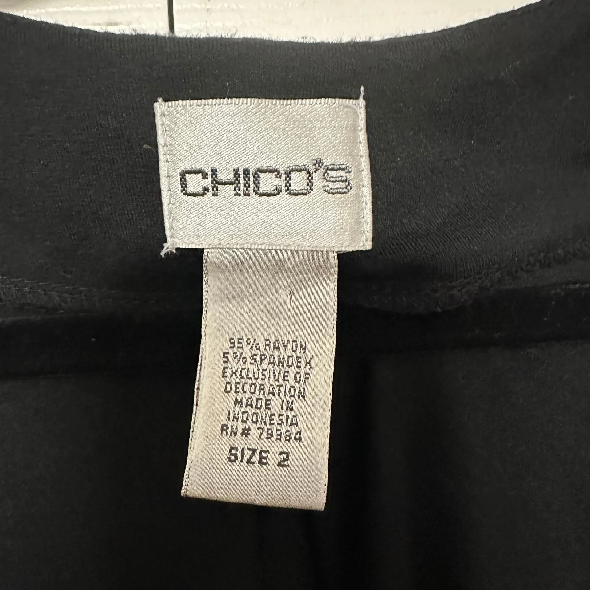 Chico's Black 3/4 Bell Sleeve Crochet Lace Trim Tunic Dress - Image 2