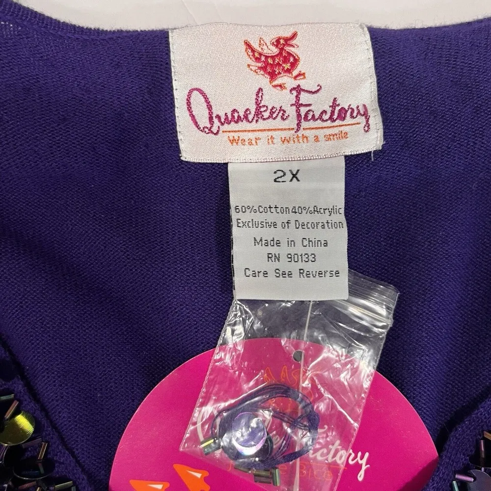 NWT Quacker Factory Purple Beaded Sequins Long Sleeve Knit Top Size 2X - Image 10