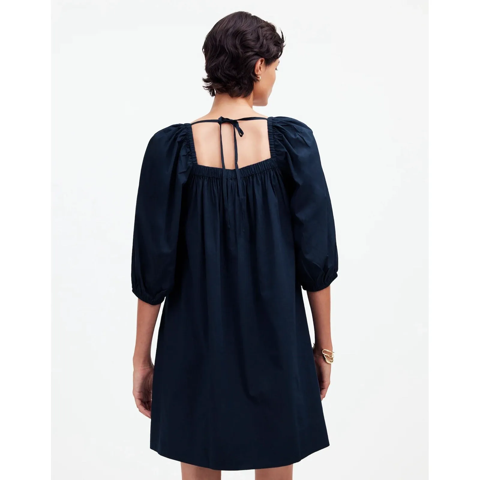 Madewell Square Neck Puff Sleeve Dress 4‎ Blue NWT Travel Resort Shower NS986 - Image 3