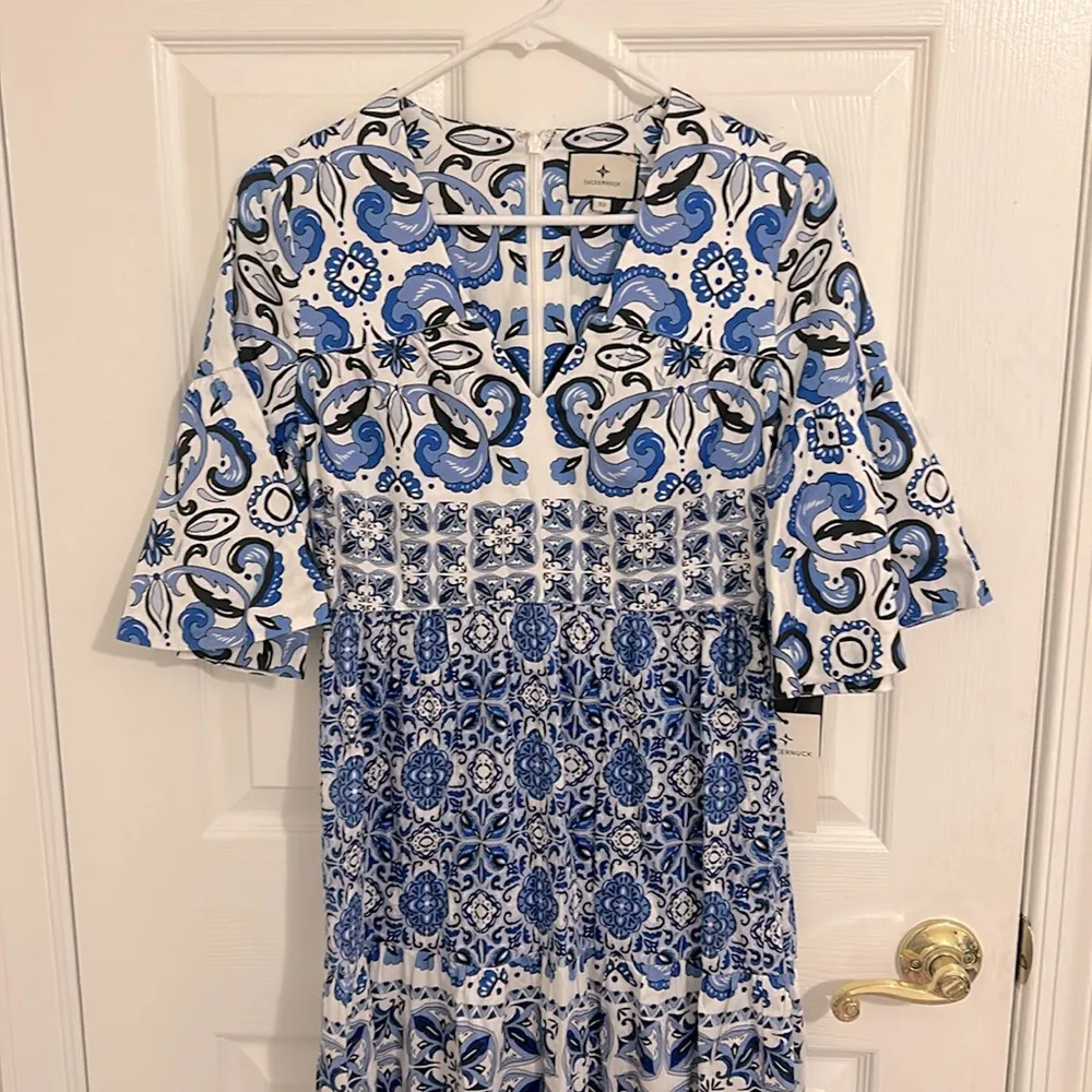 Tuckernuck Majolica Tile Blue White Print Ginger Maxi Cotton Dress NWT Size XS - Image 8