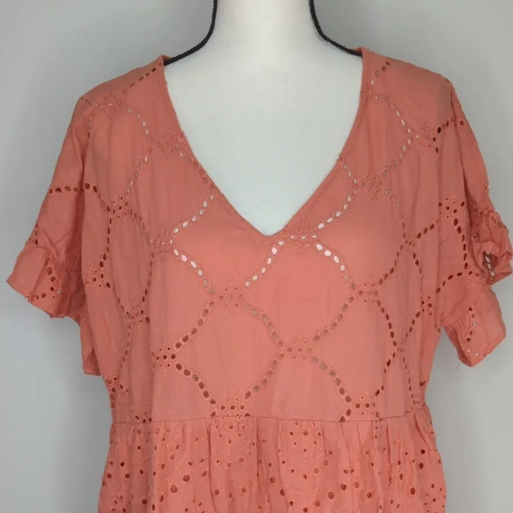 entro Women's Babydoll Salmon Eyelet Dress | Size L | NWT‎ - Image 2