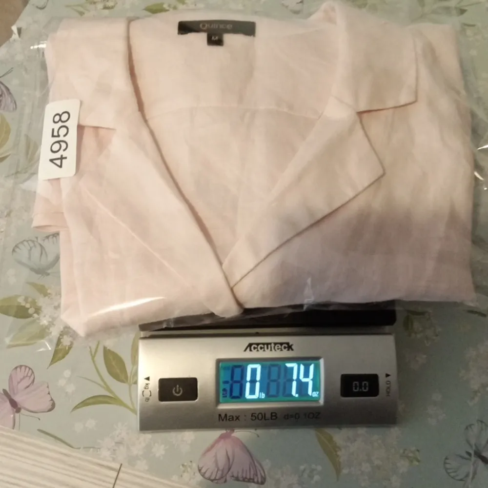 Quince European Linen Short Sleeve Shirt Pale Pink Vacation Resort Size Medium - Image 10