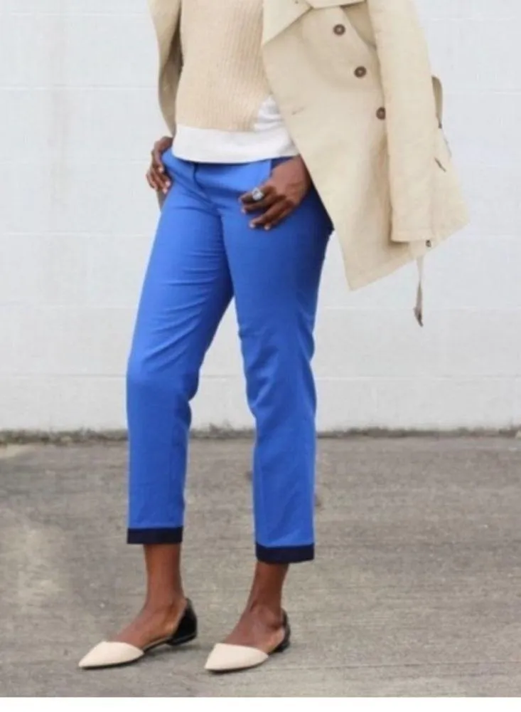 J. Crew EUC 100% wool cafe capri electric blue and black cuff - Image 2