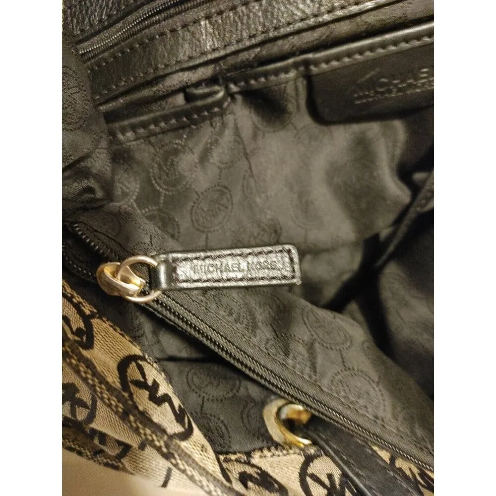 Michael Kors Jet Set Tote Leather and Canvas Black and Tan Logo - Image 13