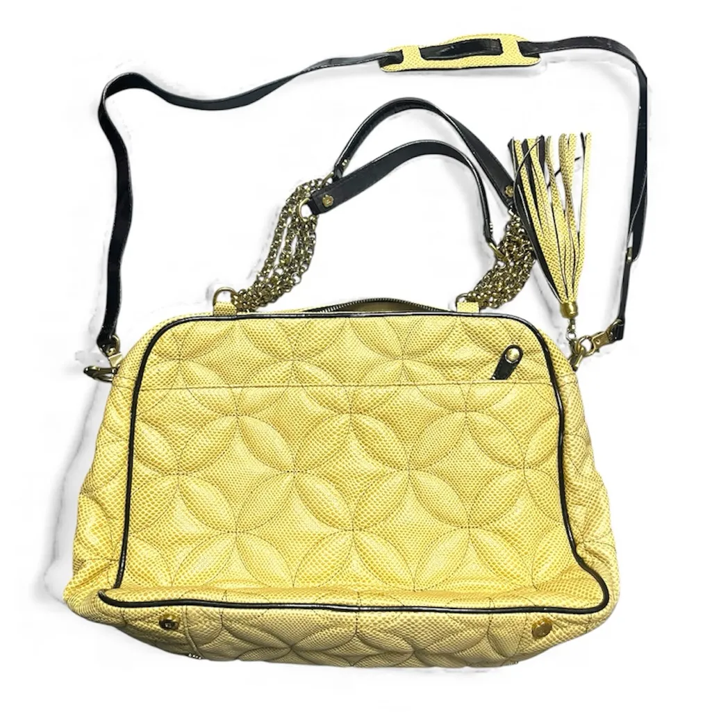 Vintage! Eric Javits quilted leather shoulder bag in tan with black patent trim - Image 2