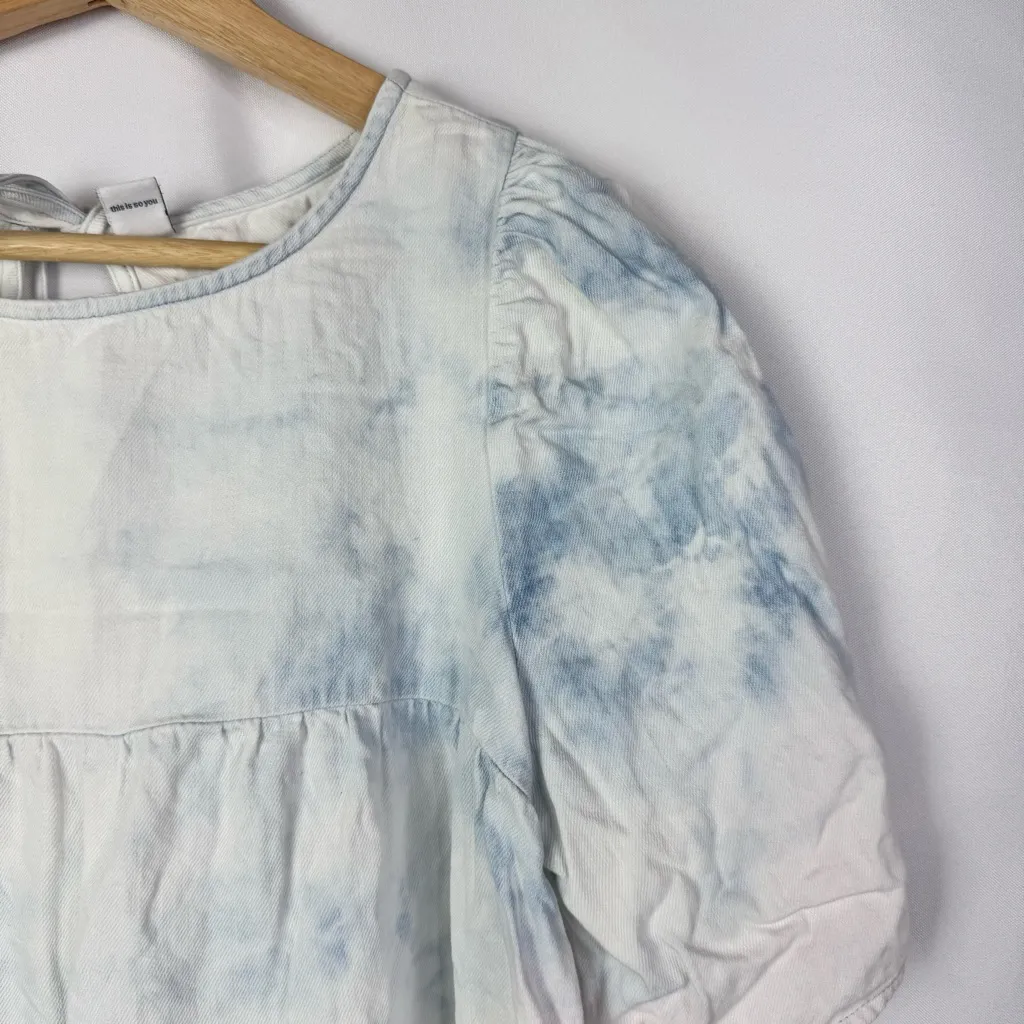 Old Navy White Blue Tie Dye Babydoll Short Sleeve Top XS - Image 3