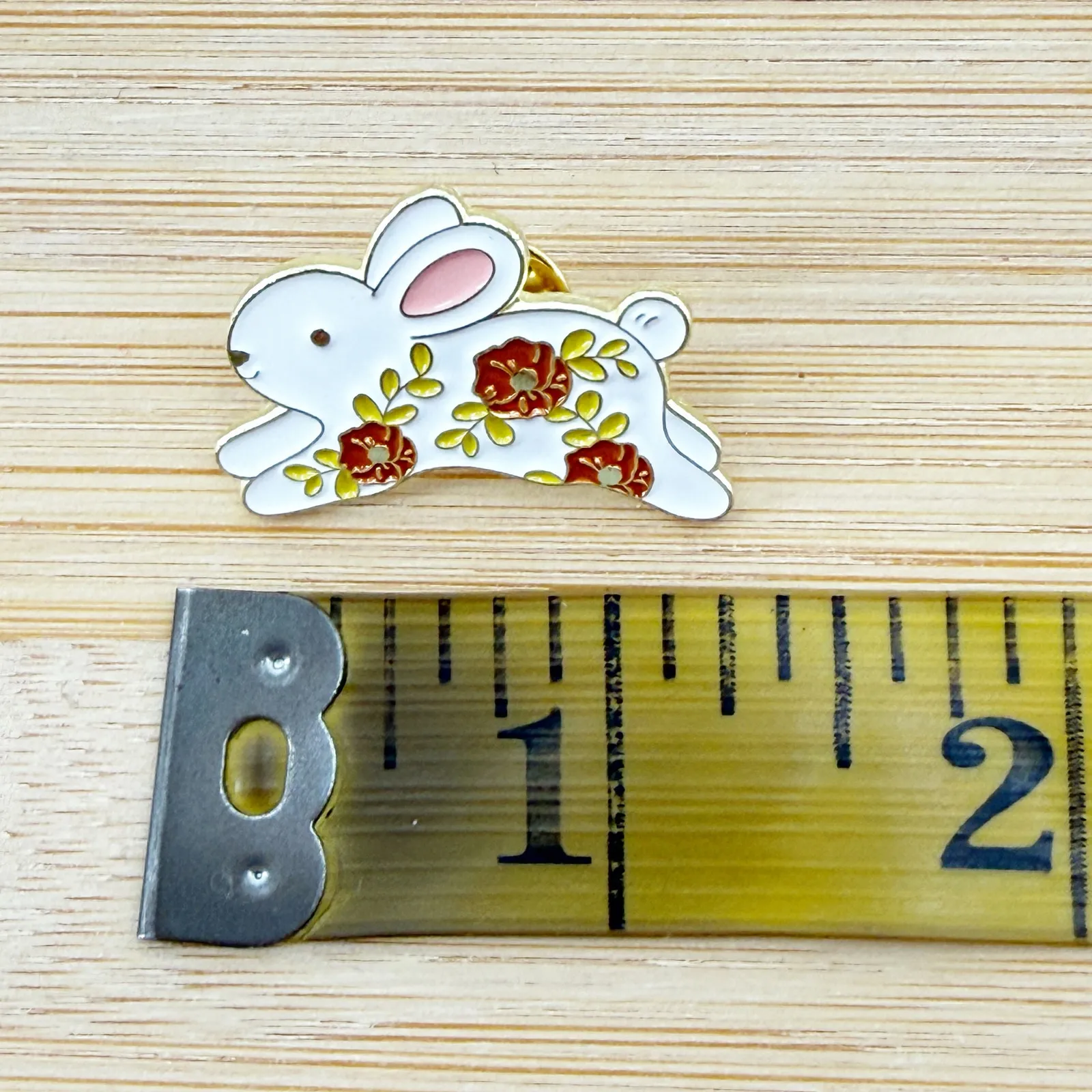 Floral White Bunny Rabbit Soft Enamel Pin - Image 4