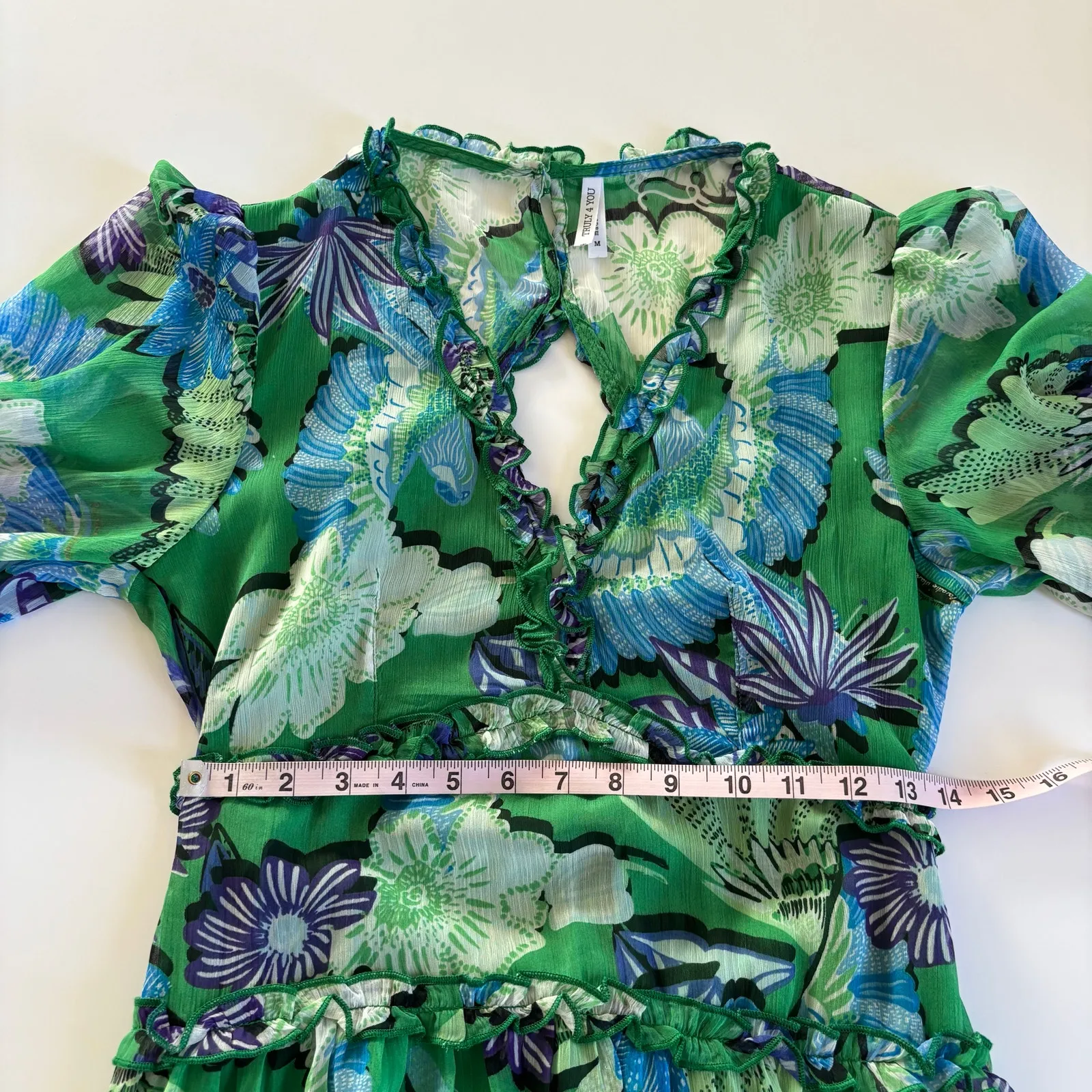 Truly 4 You Floral Green Maxi Dress Ruffle V - Image 6