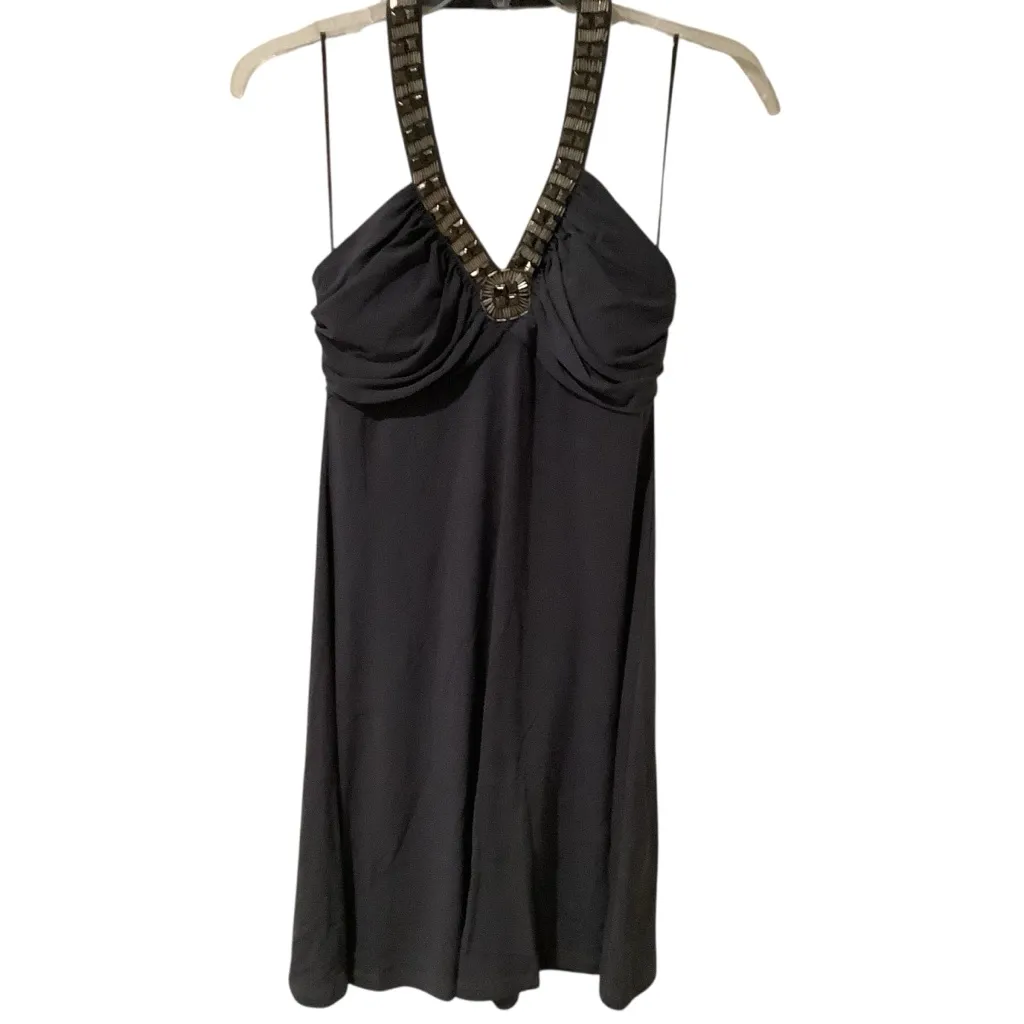 Spense Charcoal Halter Dress with Metallic Accents Size 4 WORN ONCE Gray - Image 8