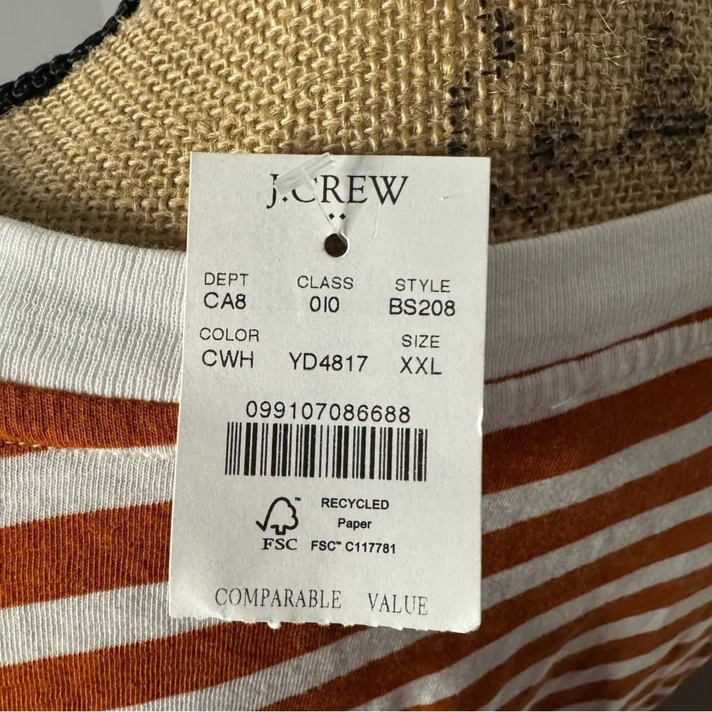J Crew Factory Orange Long Sleeve Striped Tee Size 2XL Cotton Crew Neck Casual White - Image 5