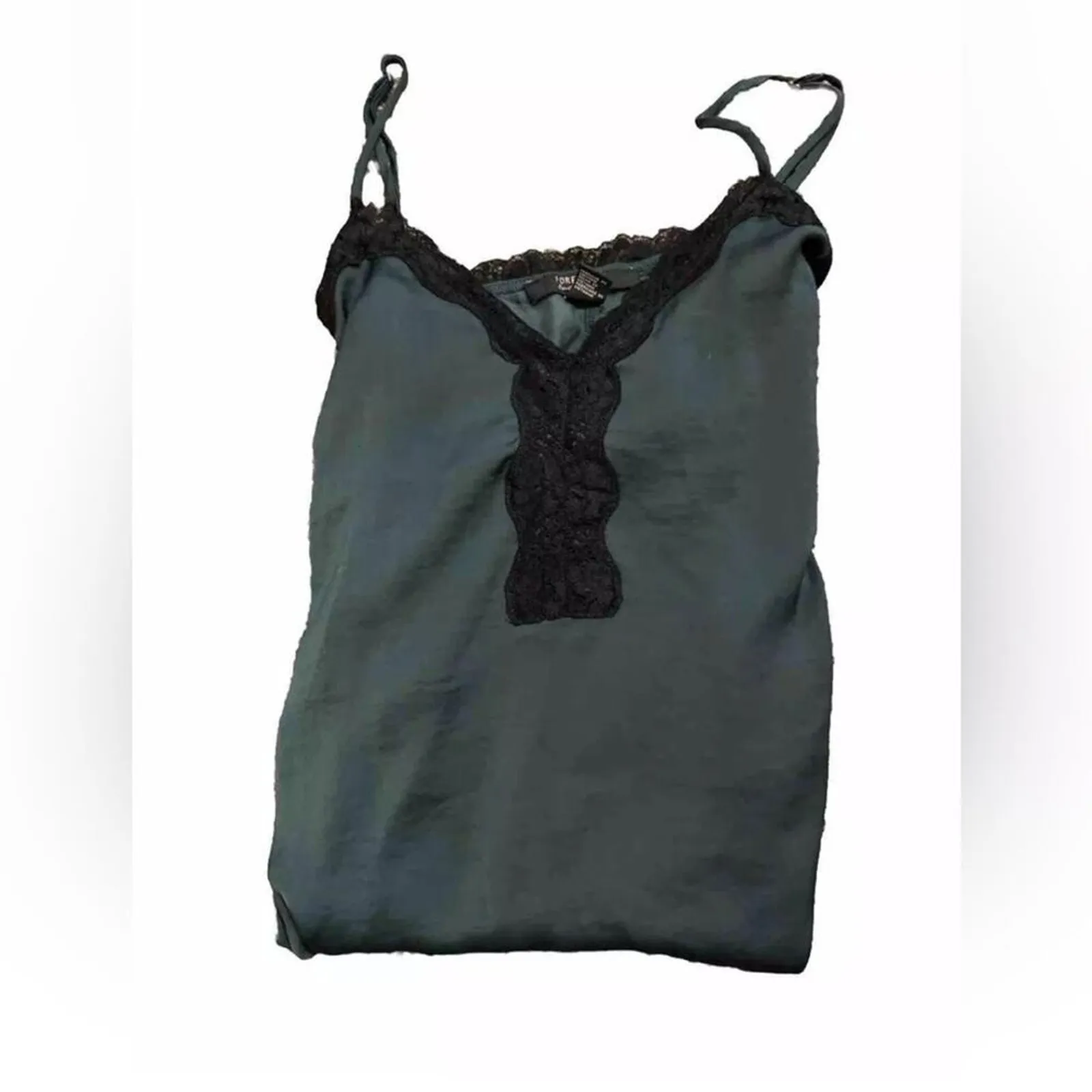 FOREVER 21 WOMENS DRESS CAMI NIGHTIE TANK EMERALD GREEN BLACK LACE SIZE M‎ SILKY - Image 4