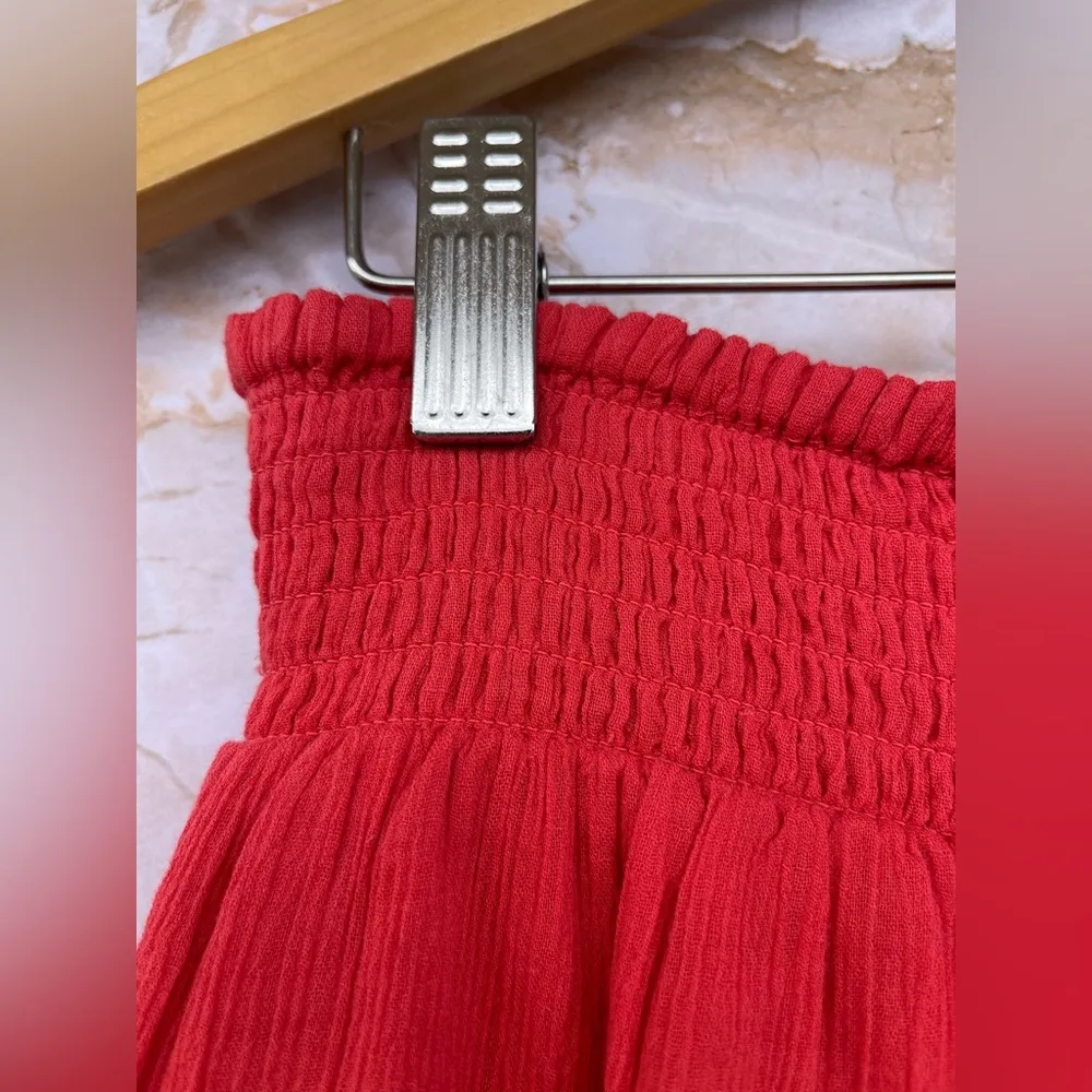 Mille resort and travel coral smocked waist button front midi skirt size medium Red - Image 7