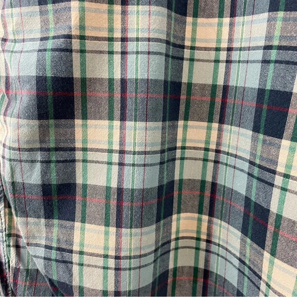 J.Crew  Cotton Blue Madras Plaid Flat Front Preppy Club Long Shorts mens 38 - Image 4