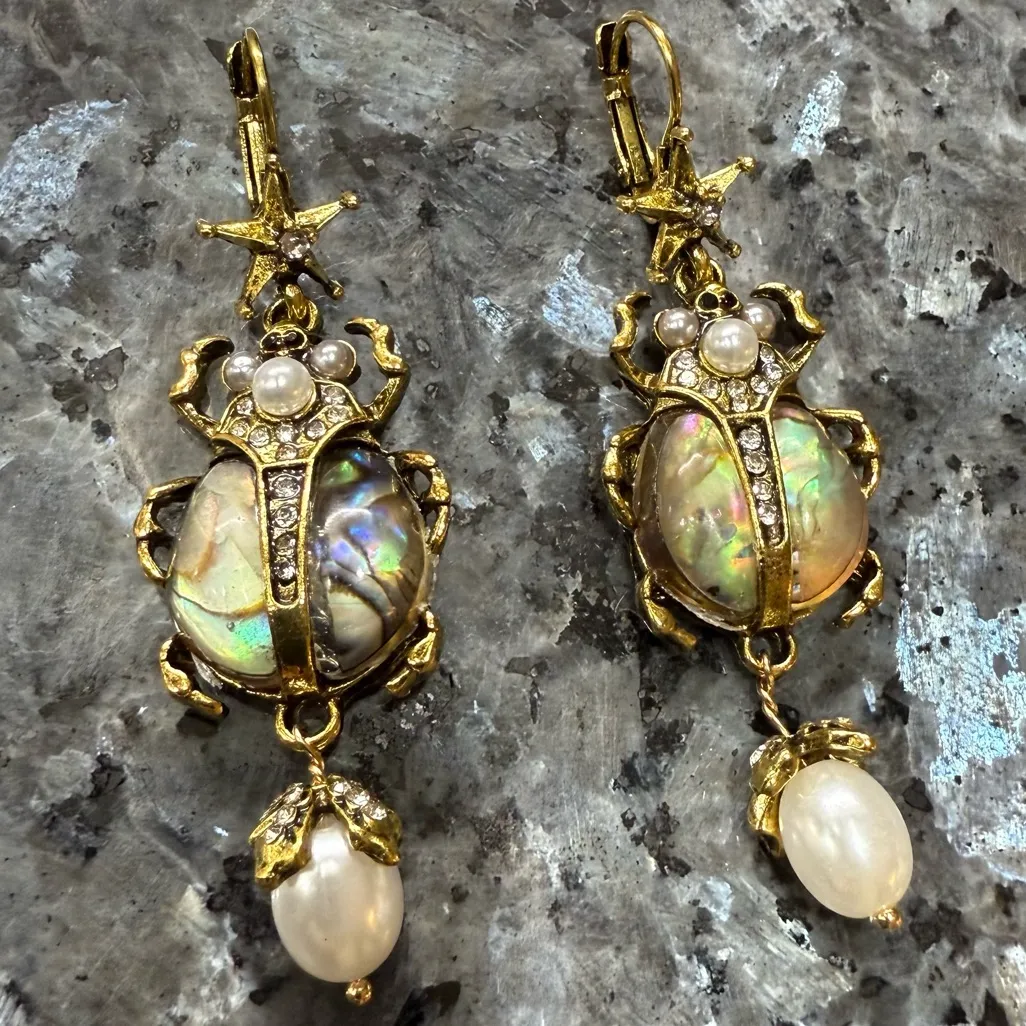 2/$29 or 3/$39 NWOT Golden Beetle Earrings with Abalone and Pearl Accents Gold - Image 2