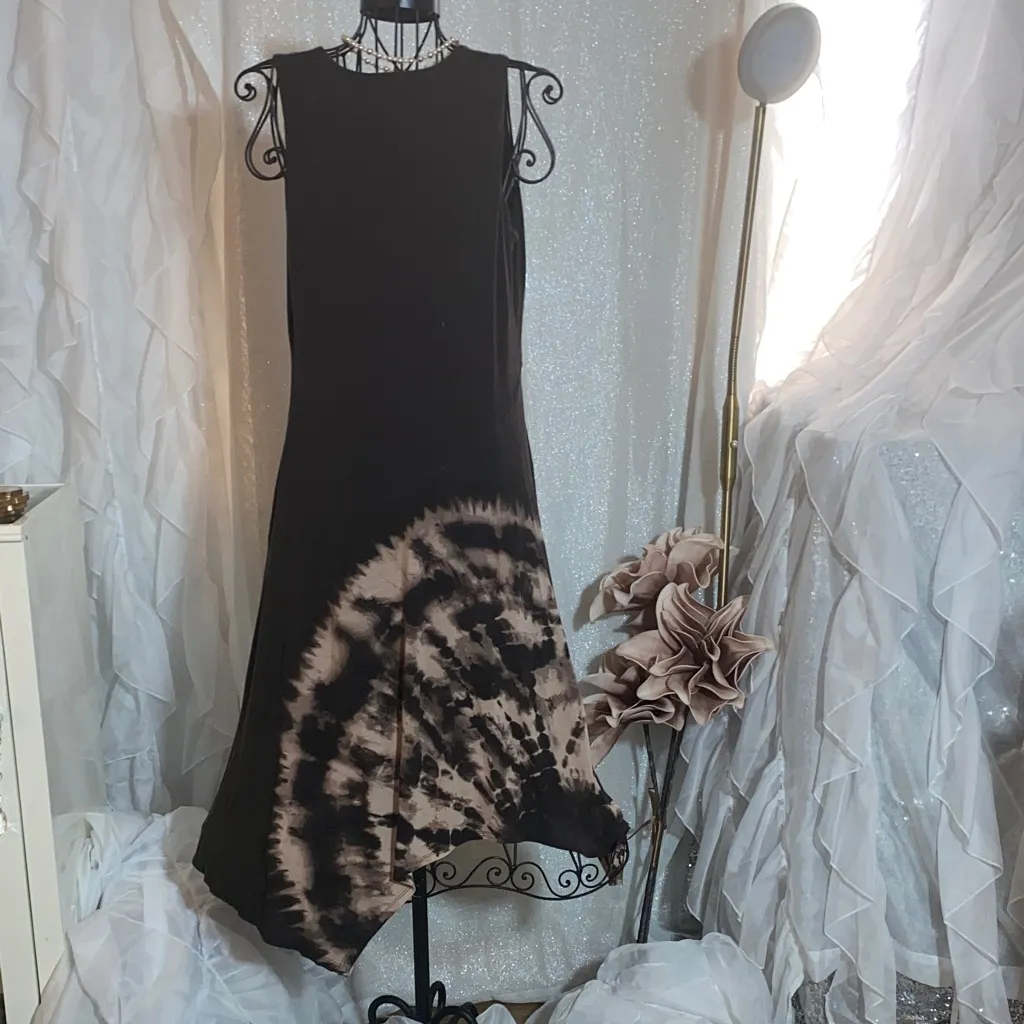 Simply Vera M Vera Wang Seamed Hanky-Hem Dress Brown and Tan Tie-Dye - Image 7