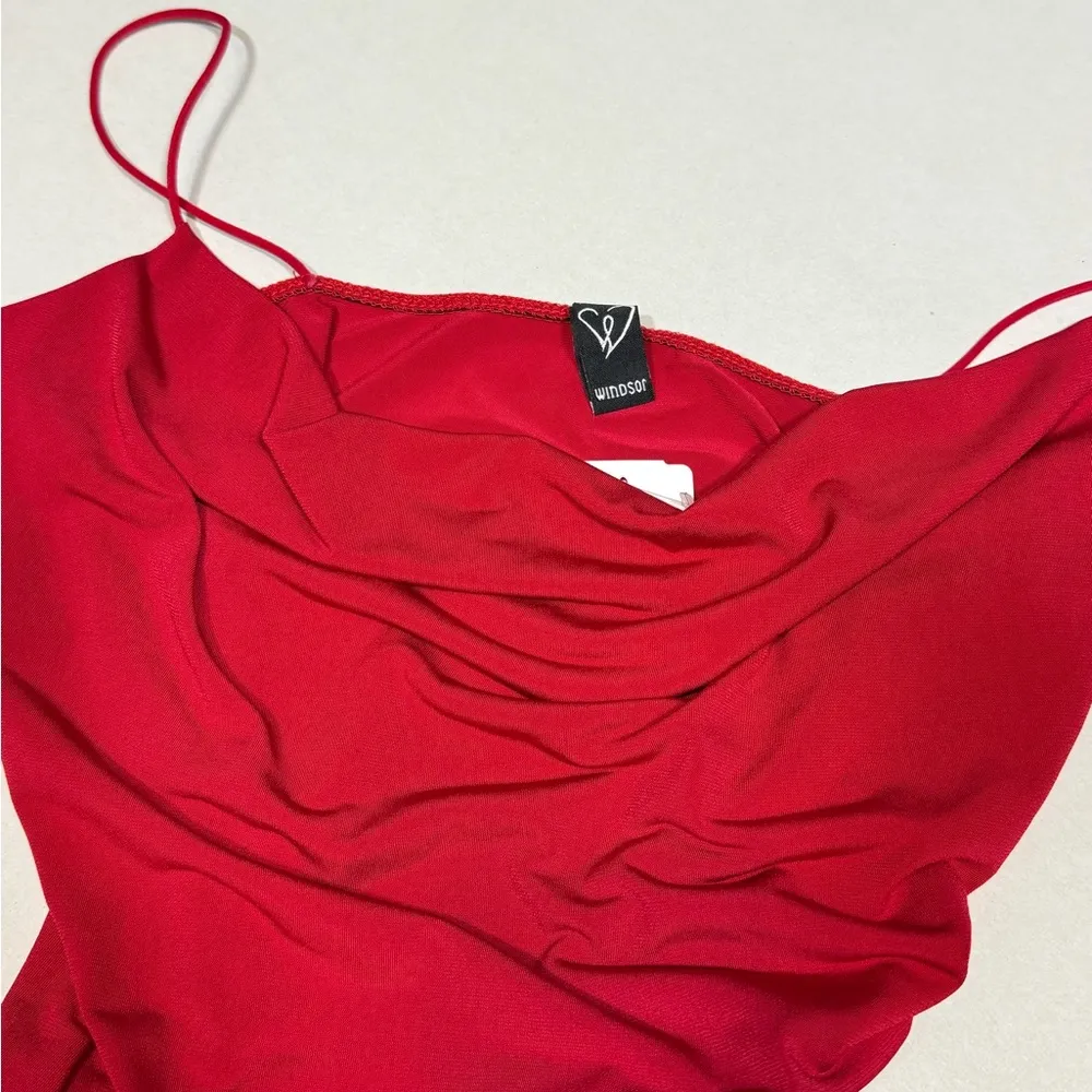 Windsor Red Ruched One Shoulder Cocktail Dress - Image 3