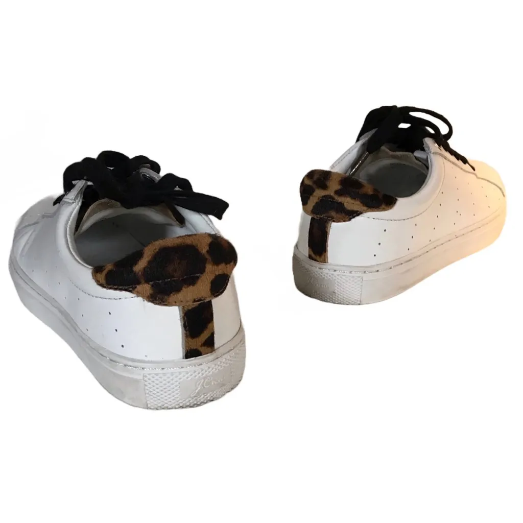 J. CREW "SATURDAY SNEAKERS" WHITE LEATHER & ANIMAL PRINT ACCENT SNEAKERS (6.5) - Image 4