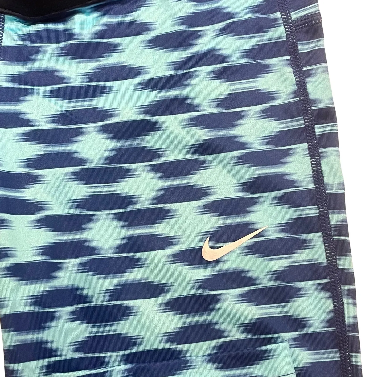 NIKE Running Tights Womens XS Blue‎ Aqua Fold Over Relay Print Dri-Fit Capri - Image 2