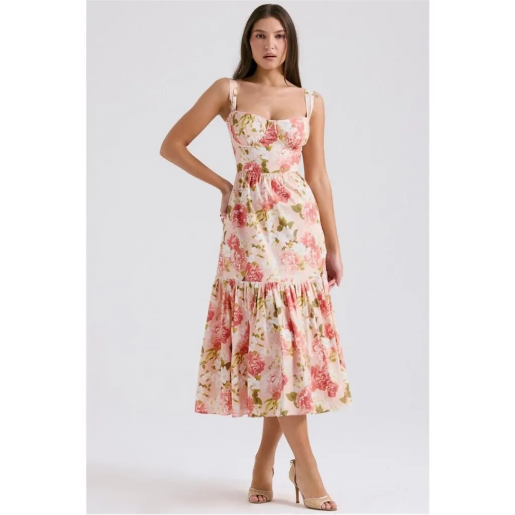 House of CB S D-DD Elia pink peony print cotton midi sundress‎  NWOT - Image 3