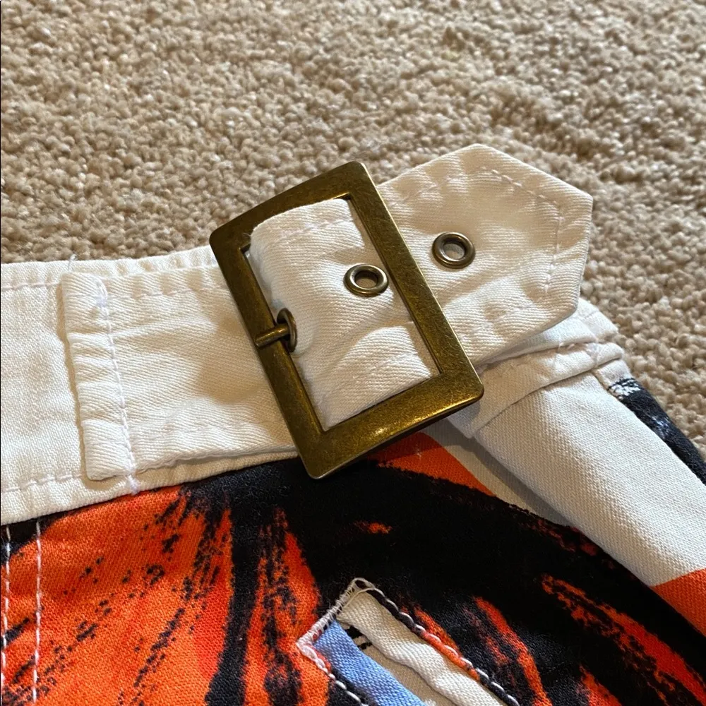 Anthropologie Maeve Rosny Midi Buckle Detail Cream Bold Floral Stretch Skirt 14 - Image 3