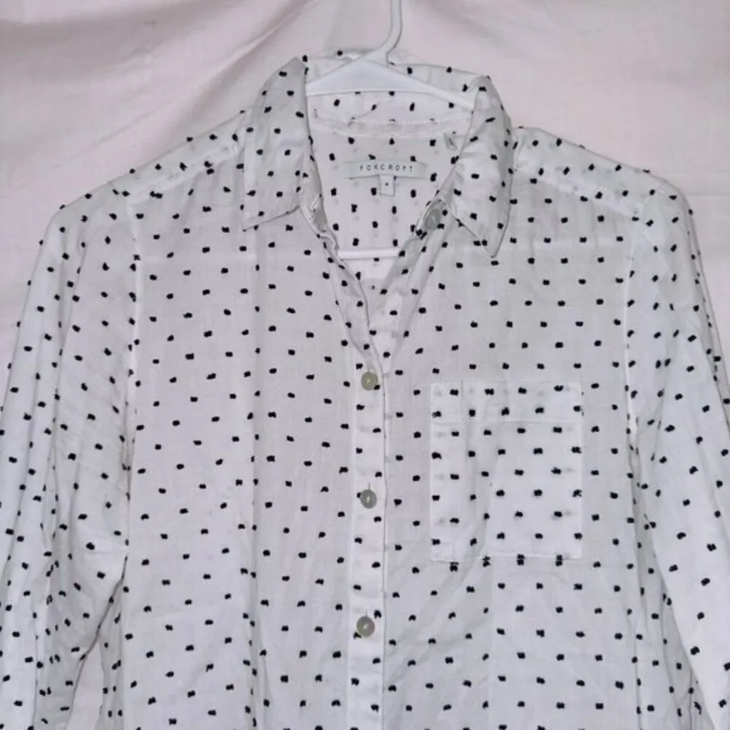 Fox Croft Women's 4 White Black Polka Dot Long Sleeve Button Up Cotton Shirt - Image 5
