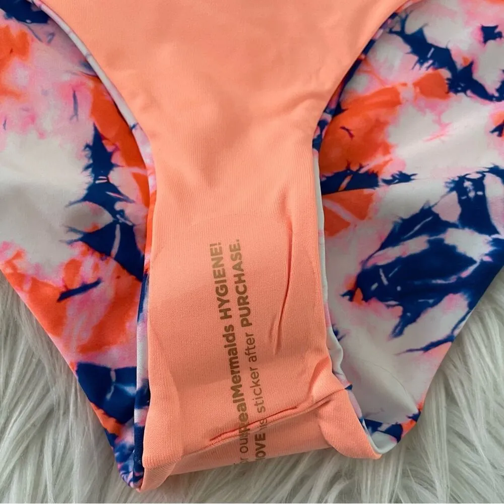 Marble Tie Dye Signature Reversible Bikini Bottoms Swim Blue Peach L new - Image 8
