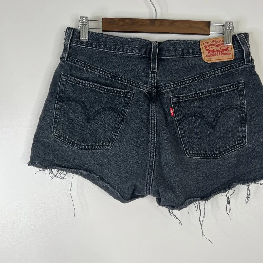 Levi's 501 Black Destroyed Frayed Denim Shorts - Image 7