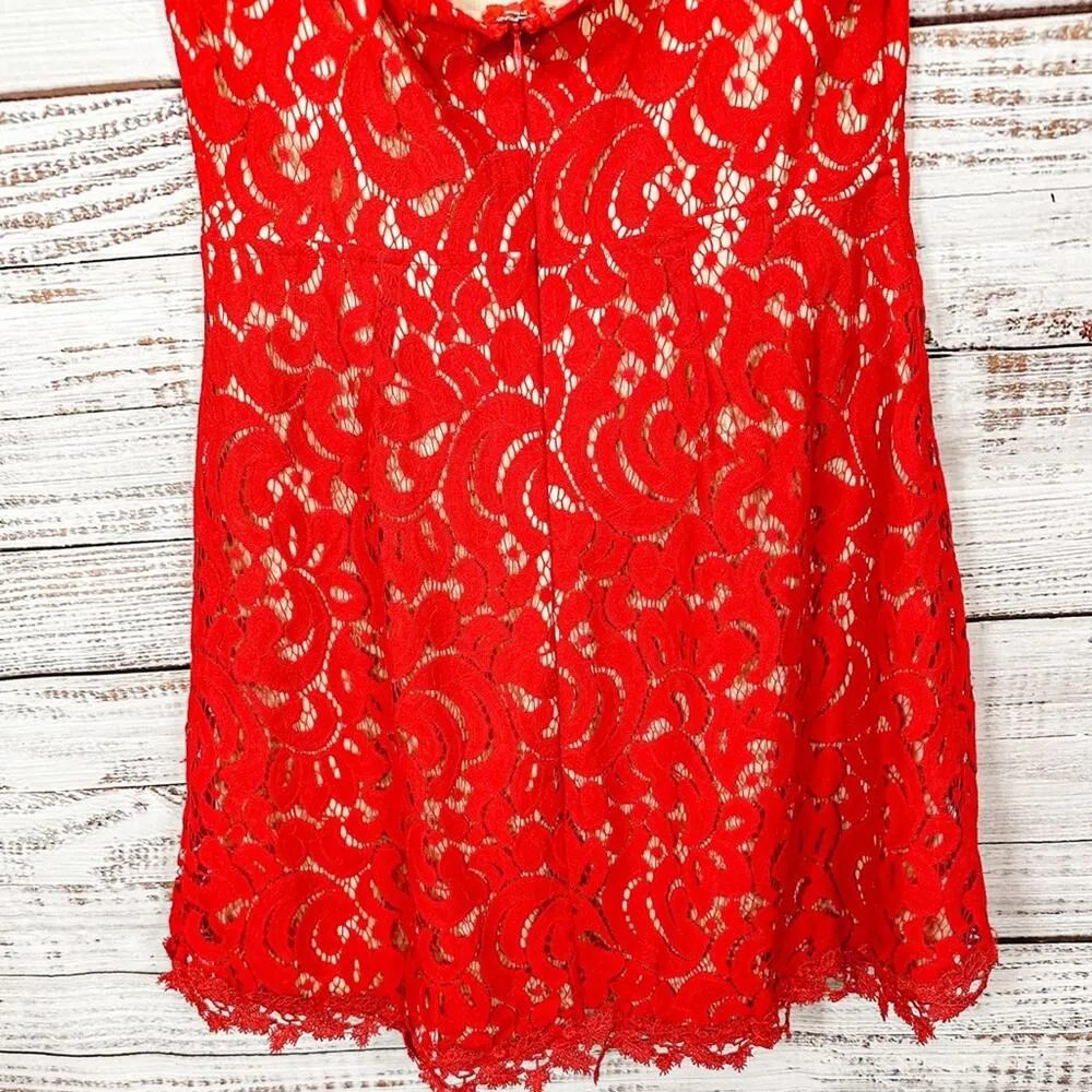 Francesca’s Red Lace Halter Neck Sleeveless Cocktail Mini Party Dress, EUC, Med - Image 8