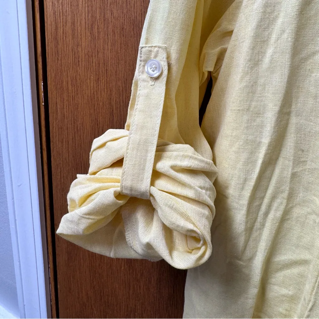 NEW Roller Rabbit Raisa Long Sleeve Shirt Dress Midi Cotton Linen Yellow XL - Image 8