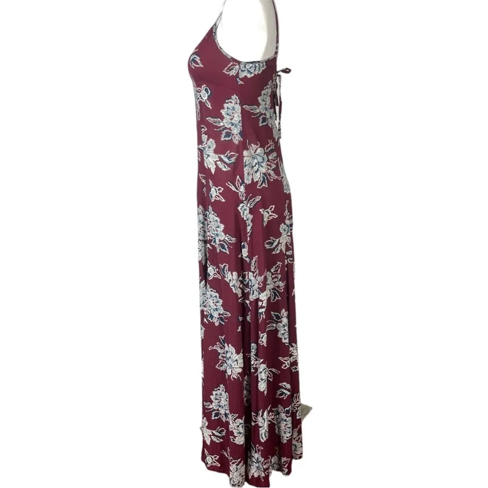 Abercrombie & Fitch Long Maxi Floral Dress Dark Red Wine Burgundy Small - Image 6